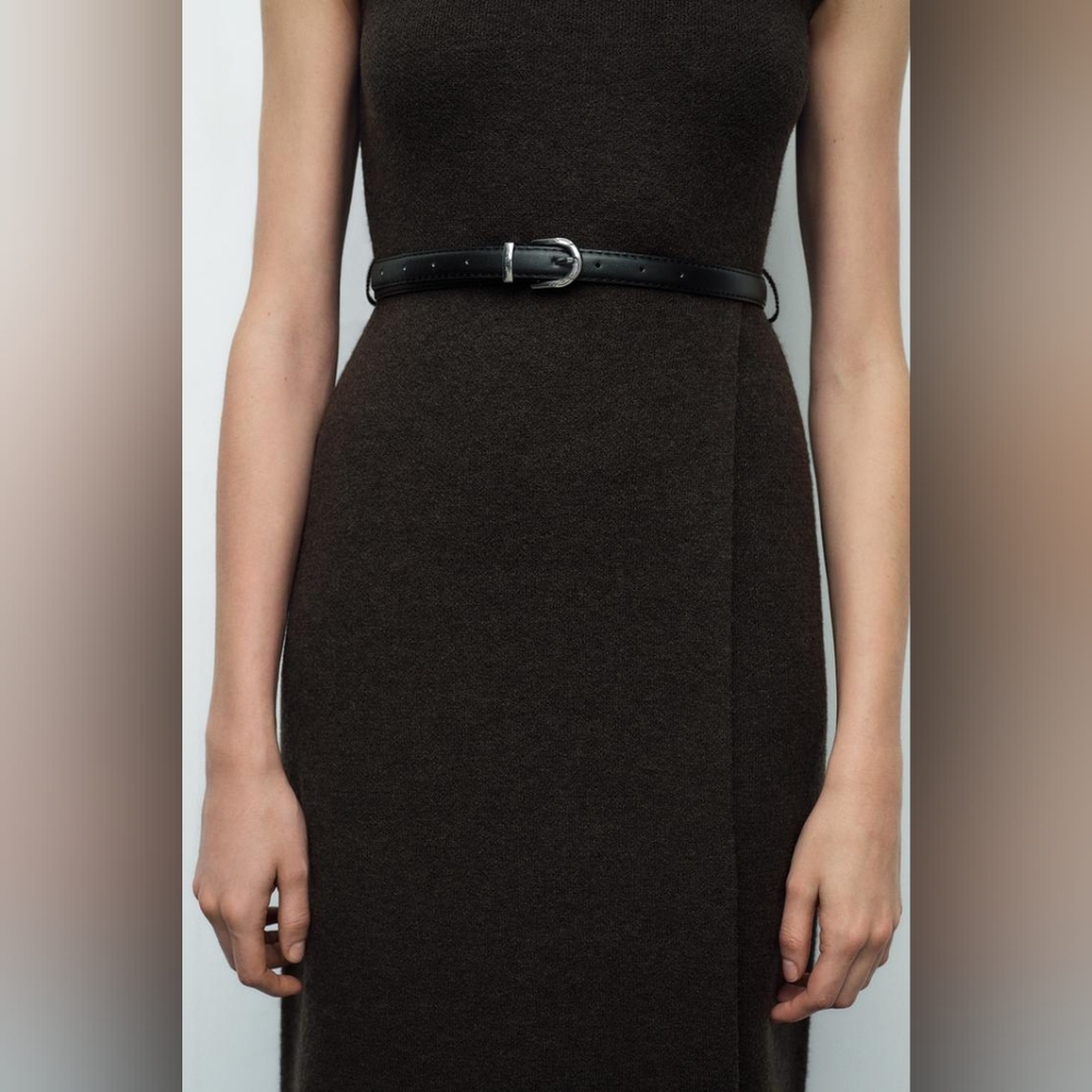 Zara Long Knit Dress With Belt Size XL - Picture 4 of 14